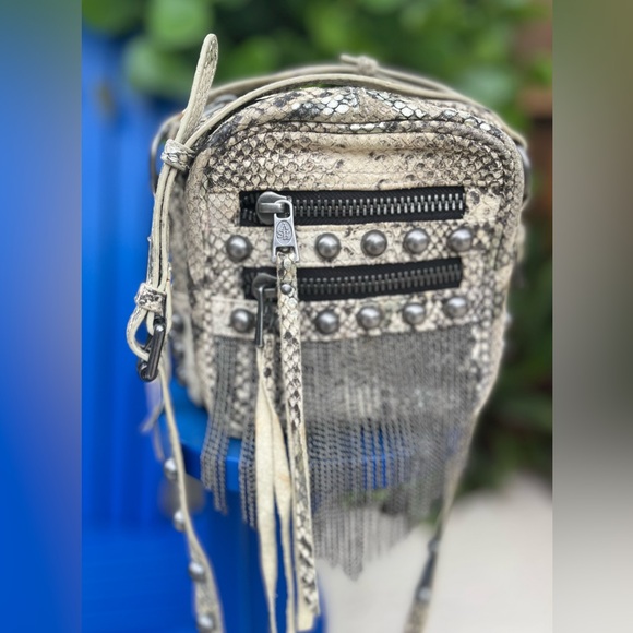 Ash Moxy Python Snakeskin Leather Studded Crossbody Bag - Picture 3 of 13